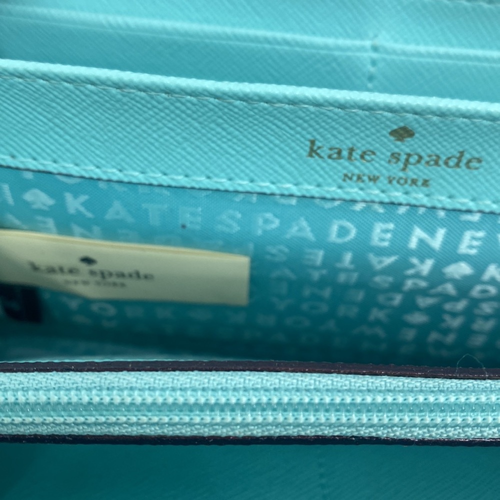 kate spade turquoise leather zip wallet with red and pink ice cream applique - Picture 4 of 6